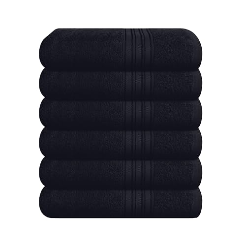 BOUTIQUO Ultra Soft Cotton 6 -Piece Hand Towel Set 16x24 Inch, Ideal for use in Bathroom, Kitchen, Gym, Spa & General Cleaning, Compact & Lightweight Multi Purpose Hand Towels - Black - color: Black, size: Hand Towel - Set of 6