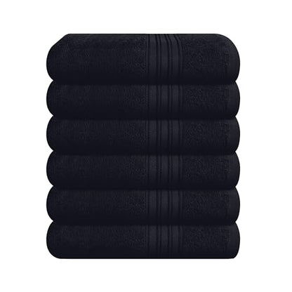 BOUTIQUO Ultra Soft Cotton 6 -Piece Hand Towel Set 16x24 Inch, Ideal for use in Bathroom, Kitchen, Gym, Spa & General Cleaning, Compact & Lightweight Multi Purpose Hand Towels - Black - color: Black, size: Hand Towel - Set of 6