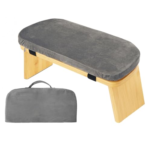 Natural Beech Wood Yoga Bench, Ergonomic Design for Kneeling, Meditation, Pilates, FSC Certified (Gray) - color: Grey