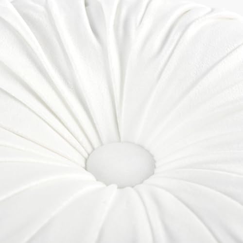 HIG Set of 2 Off White Velvet Decorative Round Pleated Throw Pillows - color: Off White