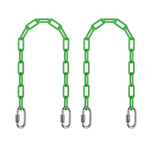 SELEWARE 2Pcs 20" Hanging Swing Chain Green Plastic Coated Hanging Chains | 1000LB Capacity Porch Swing Chain with 4 Carabiners, Hammock Hardware Kit for Hanging Chair, Punching Bag, Indoor Outdoor Gym - color: Green, size: 20" (2 Pcs)
