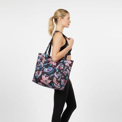 Floral Paisley Pattern Yoga Bag, Canvas Tote with Blue and Pink Design, Spacious Carrier for Yoga Mat and Accessories - color: Black