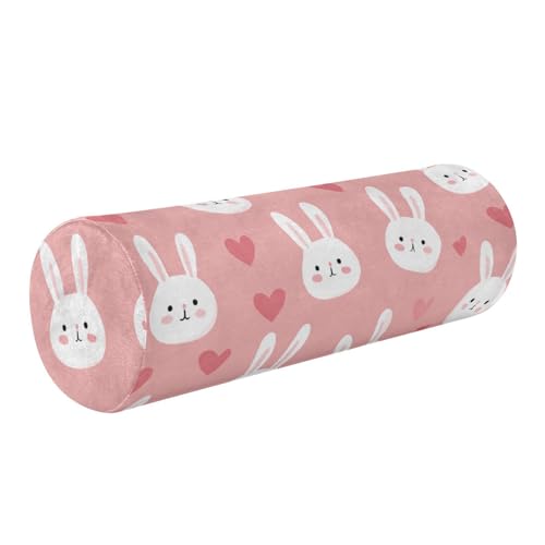 Bolster Pillow Neck Pillow Round Soft Health Memory Foam Pillows Long Cylindrical Body Pillow with Removable Cover Cute Back Yoga Cute Bunny Hearts Pink 17" x 5.5" - color: Cute Bunny Hearts Pink