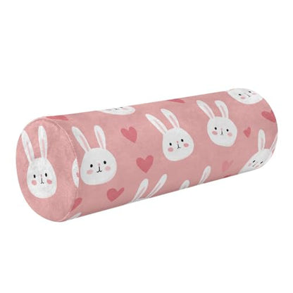 Bolster Pillow Neck Pillow Round Soft Health Memory Foam Pillows Long Cylindrical Body Pillow with Removable Cover Cute Back Yoga Cute Bunny Hearts Pink 17" x 5.5" - color: Cute Bunny Hearts Pink