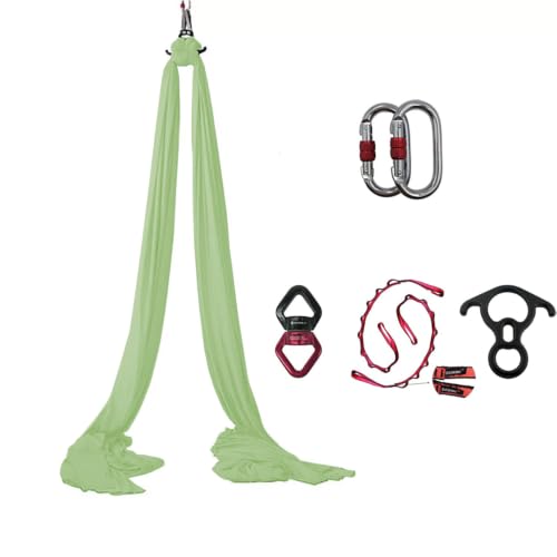 Durable Aerial Silks Starter Kit with 11-Yard Yoga Hammock & Hardware | Aerial Swing for Acrobatic Flying Yoga & All Levels, Aerial Rigging Point up to 14ft, Durable, Safe - color: Cardamom Green