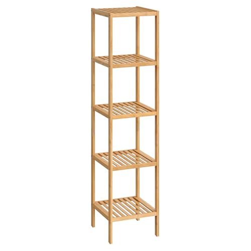 SONGMICS 5-Tier Bamboo Shelf, Freestanding Bathroom Storage Rack - color: Light Bamboo, size: 5 Tiers (13"D x 13"W x 57.5"H)
