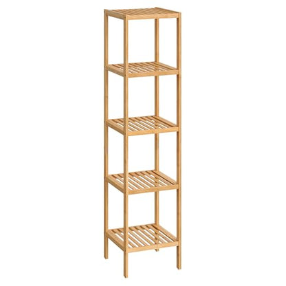 SONGMICS 5-Tier Bamboo Shelf, Freestanding Bathroom Storage Rack - color: Light Bamboo, size: 5 Tiers (13"D x 13"W x 57.5"H)