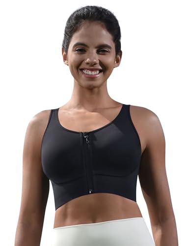 Cordaw Zip Front Racerback High Impact Sports Bra - color: Black, size: Small
