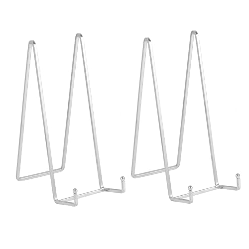 Large Plate Holder Display Stand - 12 inch Super Tall Big Plate Stands for Heavy Duty Display - Metal Picture Frame Stand - Tabletop Easel Stand for Decorative Platter | Plaque | Book - 2 Pack -Silver - color: Silver 12 Inch-2