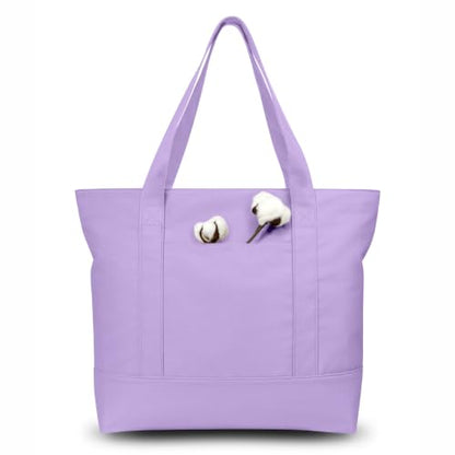 TOPDesign 1-Pack Canvas Tote Bag with an External Pocket, Reusable Grocery Shopping Bag, Top Zipper Closure, Daily Essentials (Lavender) - color: Lavender
