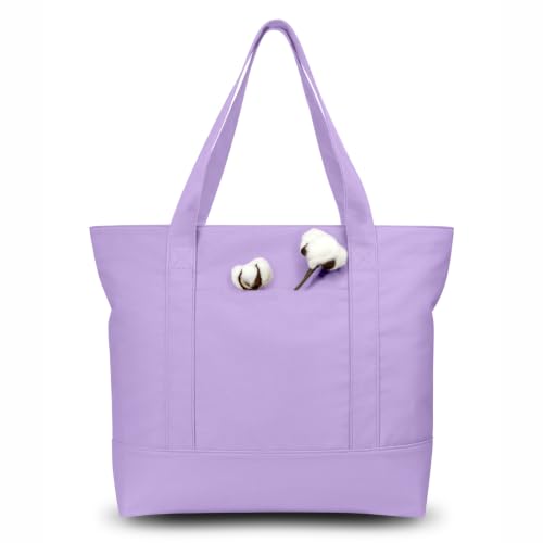 TOPDesign 1-Pack Canvas Tote Bag with an External Pocket, Reusable Grocery Shopping Bag, Top Zipper Closure, Daily Essentials (Lavender) - color: Lavender