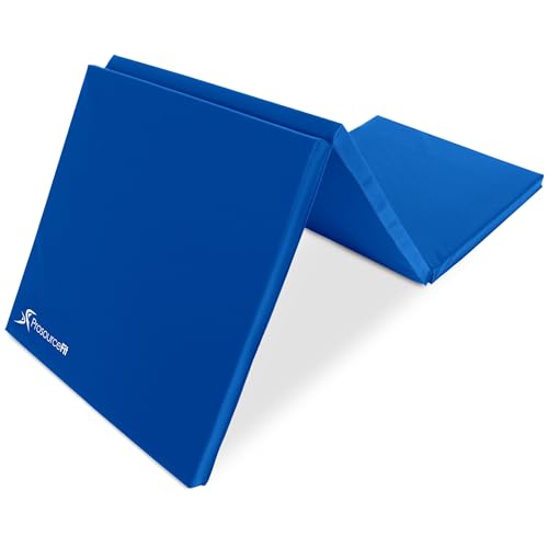 ProSource 3단 접이식 두꺼운 운동 매트 1.8 x 5.1cm(6 x 2피트) 휴대용 손잡이 포함, MMA, 체조, 스트레칭, 코어 운동용 - color: 블루., style: 1개 팩