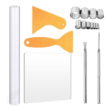 18PCS Clay Cutter Tools Acrylic Roller and Sheet Round Clay Cutter Plastic Scraper Needle Detail Wire Texture Tool for Polymer Clay Sculpting Shaping Pottery Ceramic Modeling DIY Craft