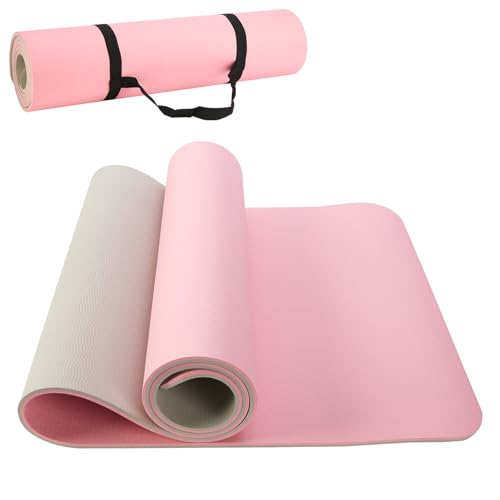 Yoga Mat 72''x24''/35''(8mm/10mm) for Beginners, Thick and Wide Yoga Mat with Carrying Strap for Pilates, Stretching and Home Workout - color: Pink Grey, size: 72*24*0.3inch