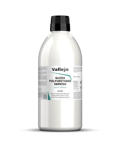 Vallejo - Polyurethane Varnish | Gloss Finish 500 ml. (16.9 fl.oz.) | Extraordinary Hardness & Permanence | Create a Perfect Clear Coat | Scratch Resistant for Outdoor and Indoor Surfaces - style: Gloss 500 ml. (16.9 fl.oz.)