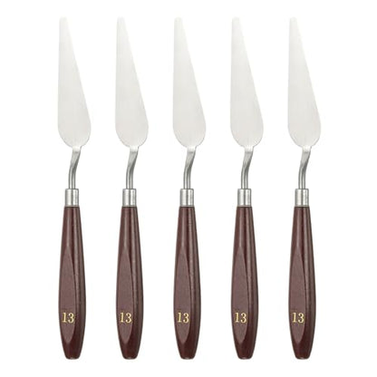 HARFINGTON 5pcs Palette Knife Painting Tool 3.31 x 0.94 Stainless Steel Art Spatula Pallet Knives Scrapers Tools with Beech Wood Handle for Acrylic Oil Canvas Mixing Spreading, Red/Silver - size: 3.31" x 0.94"