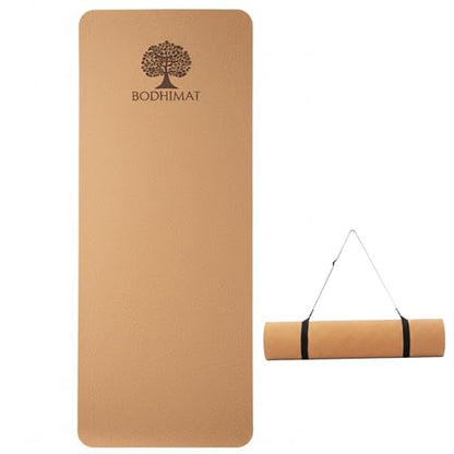 Cork Yoga Mat for Hot Yoga – Sweat-Activated Grip, 4mm Stable Support, Natural Cork Surface + Non-Slip TPE Base, 72” x 24”, Pilates & Fitness Mat with Carry Strap