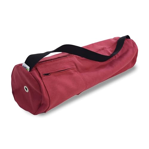 Natural Hemp Fabric Yoga Mat Bag with Shoulder Strap - Lightweight and Durable Gym Bag to Carry the Extra Large Mat Sizes - Ideal for Yoga, Pilates & Fitness Equipment - Made in USA, 8" X 32" - color: Hemp Cranberry