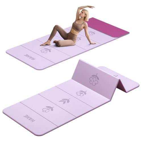 HAHE Extra Thick 7-Fold Yoga Mat, 72"x24"x0.47" TPE Exercise Mat - color: Flower Deep Pink + Light Pink