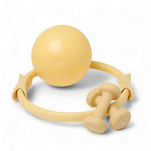 Pilates Prop Kit, Ring, Ball & 2.2 lb Dumbbell Set - color: Butter Yellow