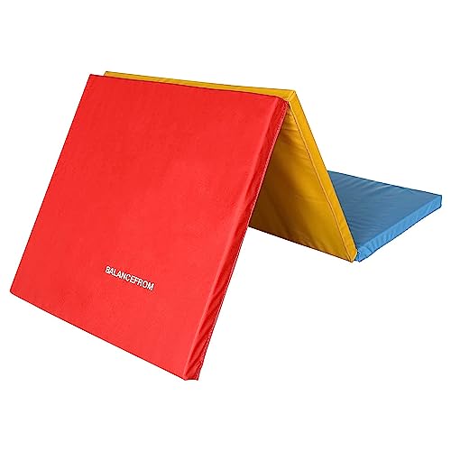 BalanceFrom 6x2 Feet 3-Panel Folding Gymnastics Mat – 1.5-Inch Thick Pad with Vinyl Surface and Carrying Handles for Tumbling, Yoga, Pilates, Home Workouts, and Martial Arts - color: Multi-Color