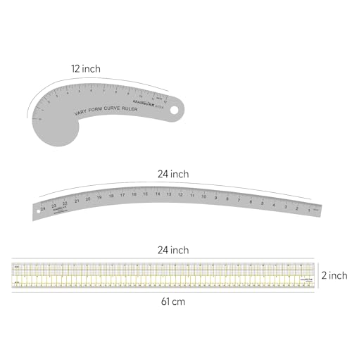 Imperial Fashion Designer's Ruler Kit for Pattern Making Sewing | Lightweight Aviation Aluminum Hip Curve Ruler, L-Square Ruler, Vary Form Curve Ruler and Arcylic Quilting Ruler for Design - style: Pattern Kit