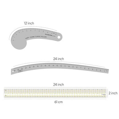 Imperial Fashion Designer's Ruler Kit for Pattern Making Sewing | Lightweight Aviation Aluminum Hip Curve Ruler, L-Square Ruler, Vary Form Curve Ruler and Arcylic Quilting Ruler for Design - style: Pattern Kit
