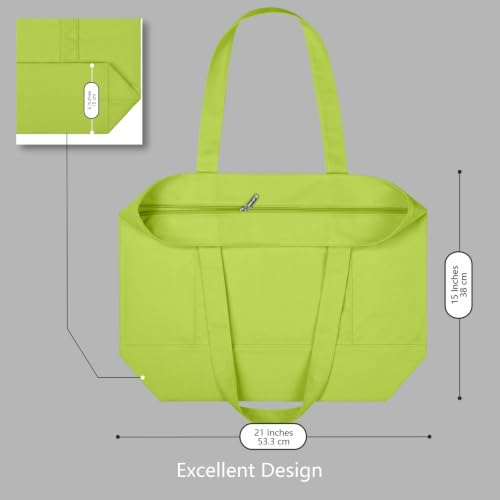 TOPDesign 1-Pack Canvas Tote Bag with an External Pocket, Reusable Grocery Shopping Bag, Top Zipper Closure, Daily Essentials (Light Green) - color: Light Green
