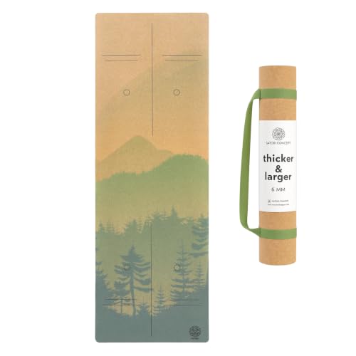 Cork Yoga Mat with Natural Rubber Base, Extra Size, Thickness and Support, Excellent Cushion & Grip, Non-Slip, Non-Toxic, Sweat-Resistant, Sustainable, Eco-friendly Exercise Mat - color: Peaceful Mountain, size: 80 x 26 x 6 mm