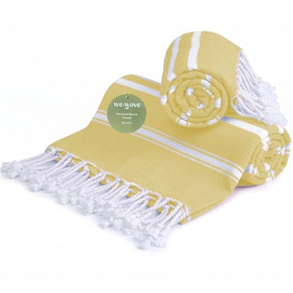 WeWove Turkish Peshtemal Beach Towels Large 39x70 Inch Set of 2 - 100% Cotton Soft Quick-Drying Absorbent Washable - Versatile for Beach Pool Spa Picnic Travel or Bath Use - Turkish Towels Yellow - color: Yellow