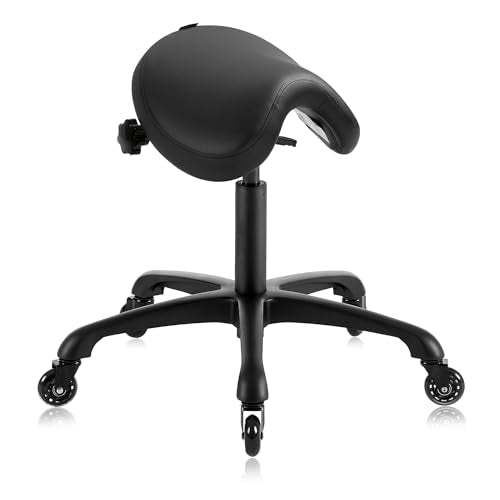 Ergonomic Saddle Chair, Adjustable Rolling Stool with Forward Tilt - color: Black