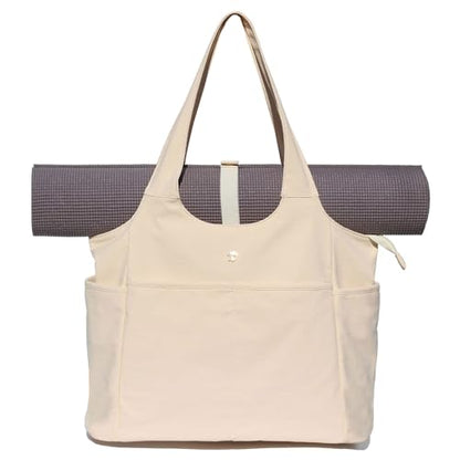 ESVAN Yoga Tote Bag Mat bag Women Shoulder Bags Carryall Tote for Travel Office Workout Gym Nurse Beach - color: Beige