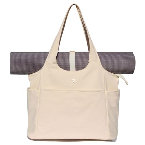 ESVAN Yoga Tote Bag Mat bag Women Shoulder Bags Carryall Tote for Travel Office Workout Gym Nurse Beach - color: Beige