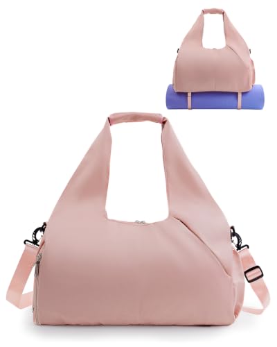 RHDZO Gym Bag for Women with Shoe and Wet Compartments, Yoga Mat Holder | Travel Duffel Bag with Water Bottle Holder, Weekend Overnight Bag for Workout Sport Dance Pilate, Detachable Shoulder Strap - color: Pink