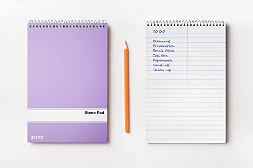 Better Office Products Steno Pads Spiral 6x9, 10 Pack, Gregg Ruled, 80 Sheets, Assorted Pastel Covers, Steno Notebooks Top Spiral for Note Taking