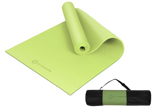 Primasole Yoga Mat with Carry Strap for Yoga Pilates Fitness and Floor Workout at Home and Gym Non-slip 9 colors - color: Lime Green, size: 1/3 inch
