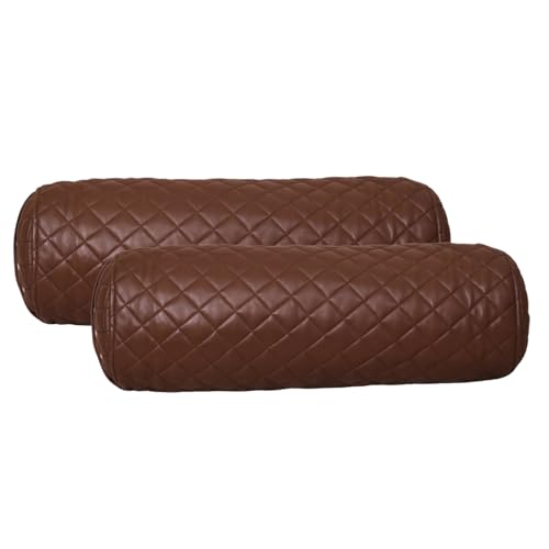 Neck Roll Pillow Cushion Cover, 24x7 Inch Full Moon Round Bolster Pillow Case, Cylinder Soft Lambskin Leather Pillowcase for Head, Spine & Neck Support During Sleep - Quilted Chocolate Brown Pack of 2 - color: Quilted Chocolate Brown Pack of 2