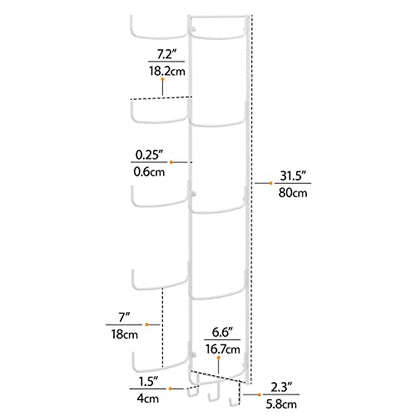 Wallniture Guru Yoga Mat Holder Wall Mount with 3 Hooks for Hanging Yoga Strap, Resistance Bands, 5-Sectional Metal - color: White, size: 31.5'' H | 5 Sectional