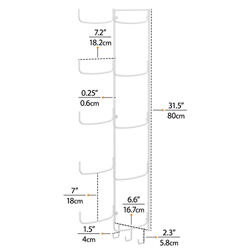 Wallniture Guru Yoga Mat Holder Wall Mount with 3 Hooks for Hanging Yoga Strap, Resistance Bands, 5-Sectional Metal - color: White, size: 31.5'' H | 5 Sectional