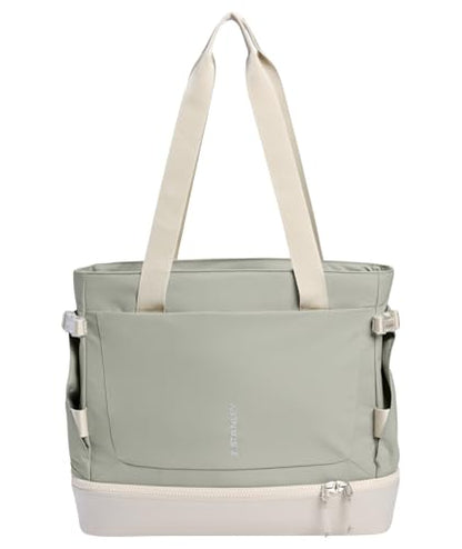 STANLEY Vitalize Tote| Gym, Work & Travel Bag with Laptop Sleeve | Expandable Bottom Compartment | Tumbler & Water Bottle Pockets | Durable Recycled Fabric | Sage Grey - color: Sage Grey, size: Tote