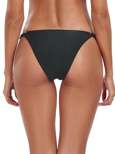 Colloyes Women's Low Waisted Bikini Bottoms Double Straps Cut-Out Cheeky - color: Black, size: Large