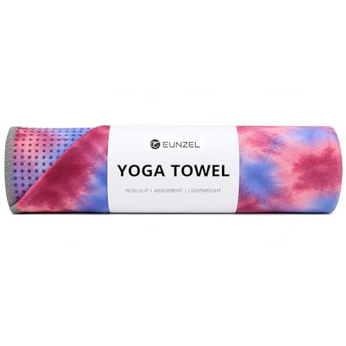 Eunzel Yoga Towel,Hot Yoga Mat Towel with Grip Dots Sweat Absorbent Non-Slip for Hot Yoga, Pilates and Workout 24" x72", Red & Blue - color: Red & Blue, size: 72" x 24"