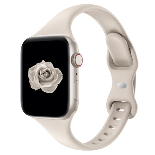 Thin Slim Band Compatible with Apple Watch 38mm 40mm 41mm 42mm 44mm 45mm 46mm 49mm, Replacement Silicone Sport Strap for iWatch Series 11/10/9/8/7/6/5/4/3/2/1 Ultra SE Women Men, Starlight - color: #Starlight, size: 38mm/40mm/41mm/42mm(series 11 10)