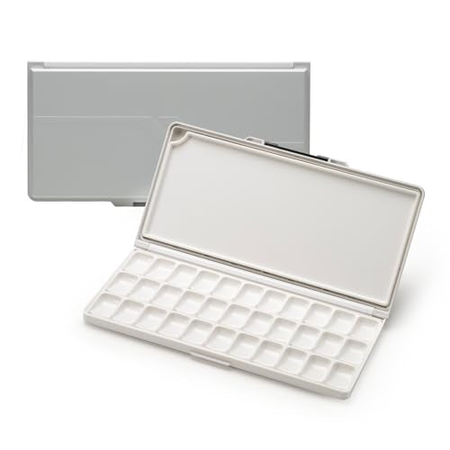MEEDEN Watercolor Palette with Lid: 33 Wells Airtight Folding Paint Palette | Leakproof Palette with Large Mixing Tray - Empty Acrylic Painting Art Pallet 12.5"x 6.5", Gray - color: Gray