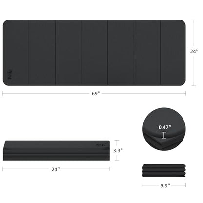 WEILA 1/2 Inch 70"x24" Foldable TPE Yoga Mat, Thick Non Slip Pilates Mat - color: Charcoal