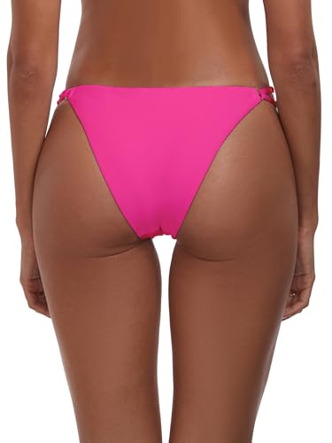Colloyes Women's Low Waisted Bikini Bottoms Double Straps Cut-Out Cheeky - color: Neon Rose, size: Medium