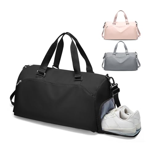 Gym Bag for Women with Shoe Compartment Lightweight Travel Duffle Bags Carry on Bag Overnight Weekender Duffel Bag with Wet Pocket Personal Item Travel Bag Tote Bag Workout Dance Bag Black - color: E12-Black
