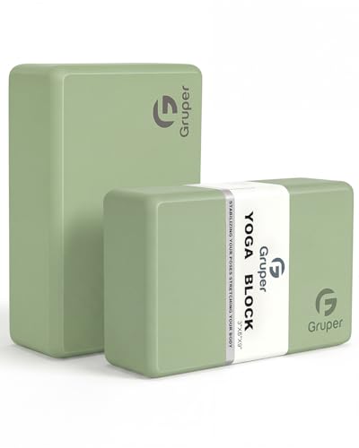 Gruper Yoga Blocks 2 Pack, 9"x6"x3" Exercise Blocks High-Density EVA Foam Blocks with Soft Non-Slip Surface, Lightweight Yoga Props for Yoga Pilates Meditation & Stretching - color: Grass Green