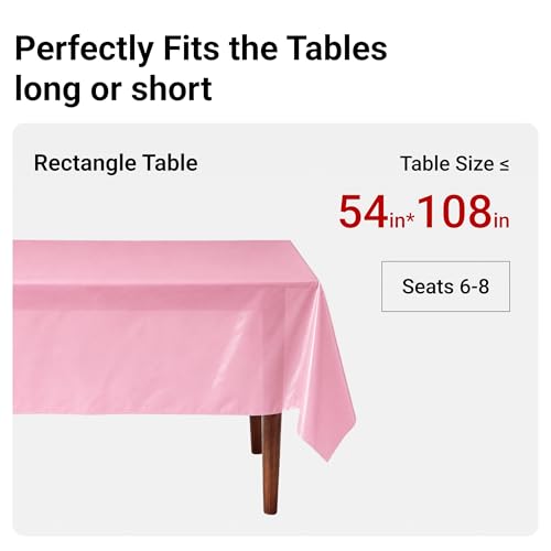 Auros 10-Pack Plastic Tablecloths, 54x108 Inch Disposable Table Covers, 8FT | Rectangle Waterproof & Throw Away Table Cloth, Easy Cleanup for Party, Wedding, Birthday, BBQ, Fits 6-8ft Tables, Candy Pink - color: Candy Pink, size: 54" X 108" Rectangle