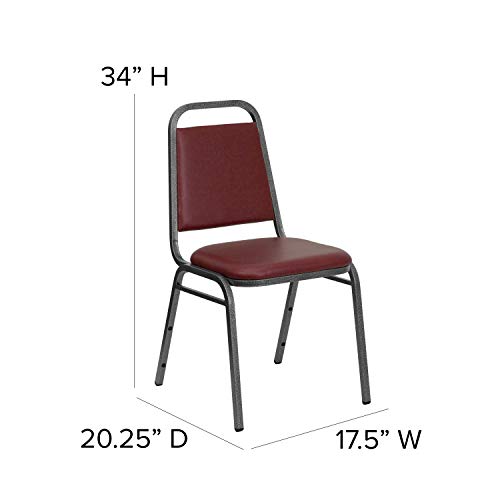 EMMA + OLIVER Burgundy Vinyl Trapezoidal Back Stacking Banquet Chair - color: Burgundy Vinyl/Silver Vein Frame